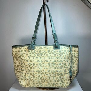 DOONEY & BOURKE Pale Yellow & Blue Signature Marquee Hearts Stars Tapestry Tote